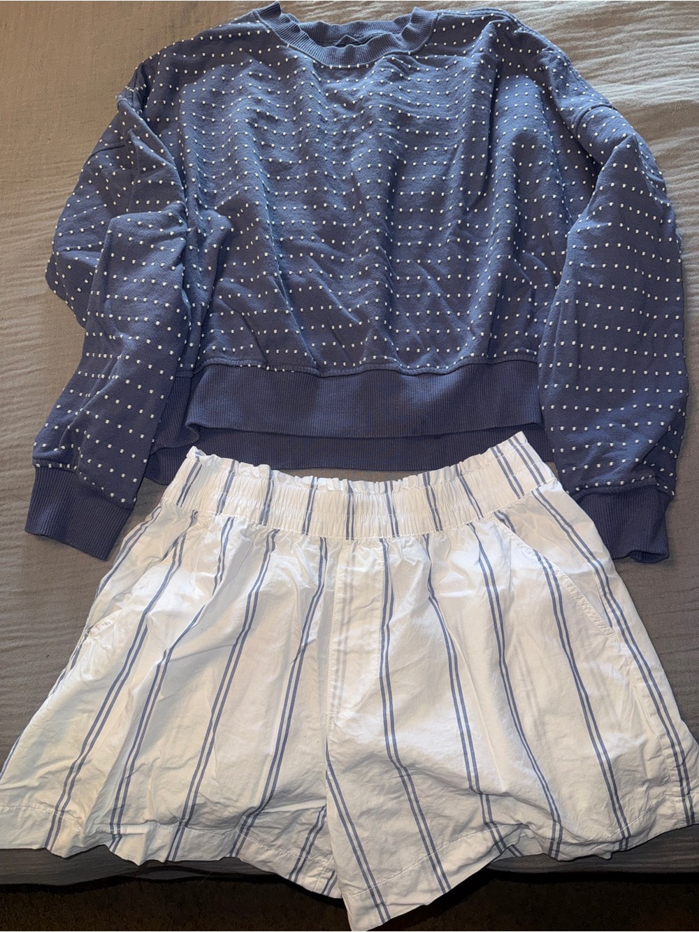 Women's Aerie Take It Easy Crew & Good Day Short  - Blue/White, Lightweight set